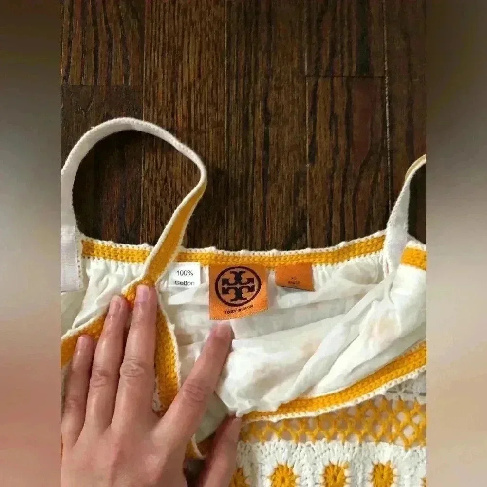 Tory Burch Women’s XS Yellow/White Daisy Crocheted Cotton Midi Dress - EUC! - Picture 4 of 12